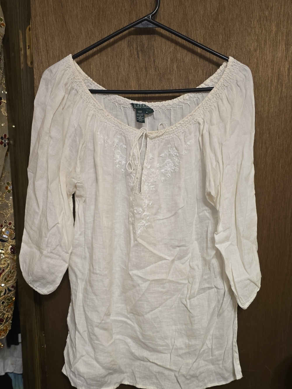 Ralph Lauren Off-White Linen Peasant Tunic